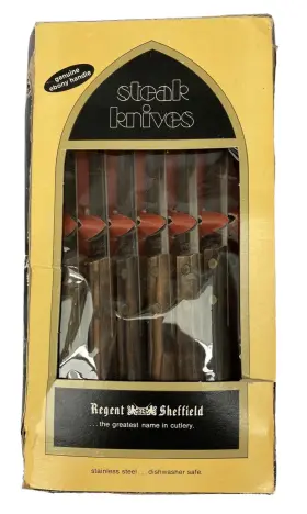 9047 REGENT SHEFFIELD Steak Knives Steel Ebony Wood Handle