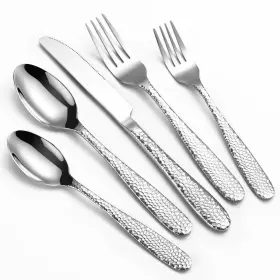 RX103 REMOXYE Hammered Silverware Set Steel Flatware Fo