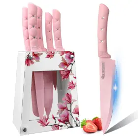 FKBS01 RETROSOHOO Kitchen Knife Set Pink Flower Steel Sharp