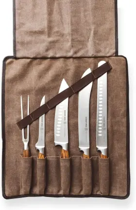 850035696736 SCHMIDT BROS Zebra Wood Bbq Knife Set Roll