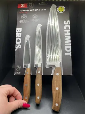 858744005979 SCHMIDT BROS Forged Acacia Chef Knife Set Steel