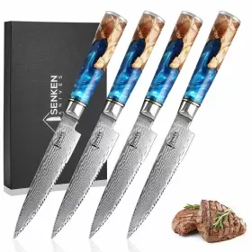655469793194 SENKEN KNIVES Damascus Steak Knife Set Tsunami