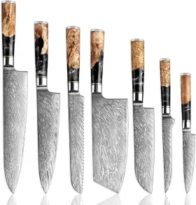 TSUNAMI7 SENKEN KNIVES Damascus Knife Set Steel Chef Cleaver