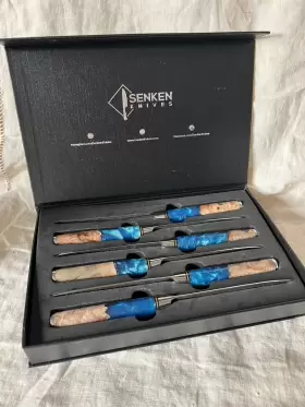 TSUNAMISTEAK46 SENKEN Damascus Steak Knife Set Tsunami