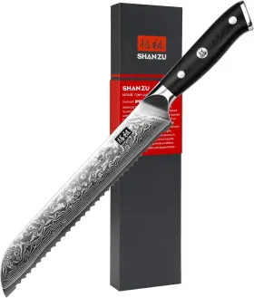 SZPCS-2017-030E SHAN ZU Bread Knife Damascus Steel Serrated