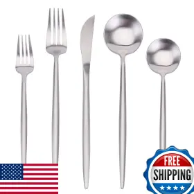 B07Q4L1H87 SHARECOOK Steel Finish Flatware Set Service Kitch
