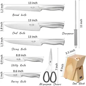 445049431430 SIXILANG Steel Knife Set Oak Block Sharpener #2