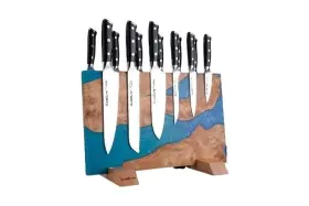 669936078073 SLICEELITE Elite Damascus Knife Set Steel Handle