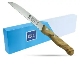 713937819378 WOOD Tomato Knife Paring Serrated Handle