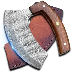 100221 SNA CRAFTS Alaskan Ulu Knife Handmade Damascus Steel