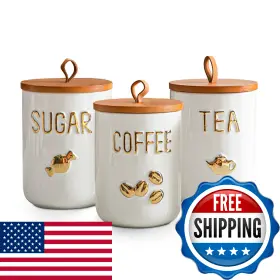 B0FGWZMJY5 SOWLVENCO Ceramic Canister Set Coffee Tea Sugar