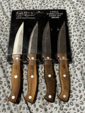 HRI030 STAINLESS Hen Rooster Intonational Steak Knife Set