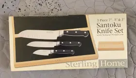 841314001174 STERLING HOME Santoku Knife Set Natural Wood Box