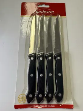 61151 SUNBEAM Steak Knives Set Riveted Steel Serrated Blades