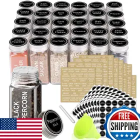 B08MWFFDLG SWOMMOLY Square Glass Spice Jars Labels Funnel