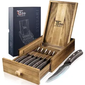 972822275765 SYOKAMI Steak Knives Set Drawer Organizer High