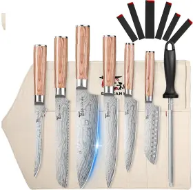 ASW20304000 SYOKAMI Kitchen Knife Set Roll Bag Sharpening Rod