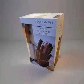709996887489 TAHARI Acacia Wood Knife Block Set Boxed