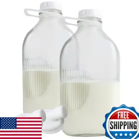B01EZ3P9RQ THE DAIRY SHOPPE Glass Milk Bottles Jugs Lids Pour
