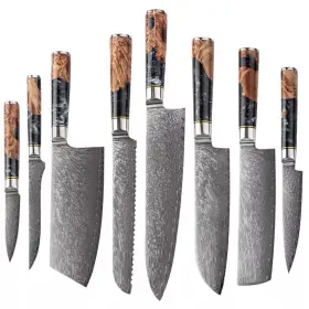 632793500896 THE EPICUREAN COOK Tidal Kitchen Knife Set Burl