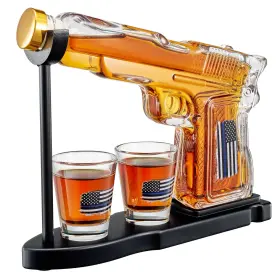 B0D98J463F THE WINE SAVANT Police Flag Whiskey Decanter Set