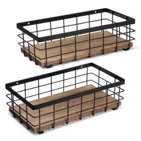 B0BV6K3NTM TJ.MOREE Wire Basket Wood Base Organizer Bath