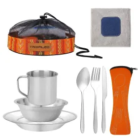 020202 TRDIPILEO Steel Camping Cutlery Set Spoons Mugs Bowls