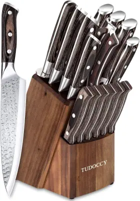 Shp-hs TUDOCCY Kitchen Knife Set Sharpener Wooden Block