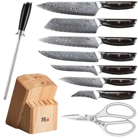 11552487EB TURWHO Kitchen Knife Set Damascus Steel Chef Ebony