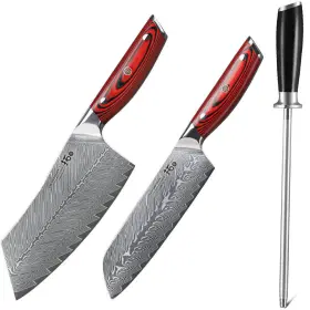 A00020A00023 TURWHO Santoku Knife Cleaver Damascus Steel Set