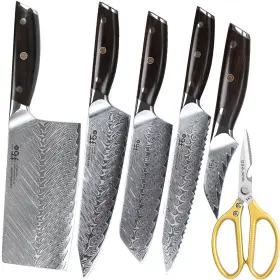 A1012318EB-6P TURWHO Kitchen Cleaver Damascus Steel Chef Set