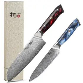 A79103-2P TURWHO Santoku Knife Utility Damascus Steel Kitchen