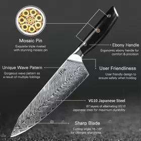AH12347BS TURWHO Kitchen Knife Damascus Steel Chef Set Ebony #2