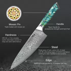 AUUUHH7 TURWHO Chef Knife Santoku Damascus Steel Kitchen Set #2