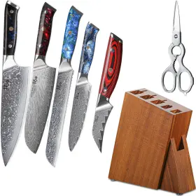 AZ717375032697 TURWHO Kitchen Knife Block Set Damascus Steel