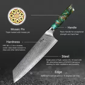 AZUH7891 TURWHO Kiritsuke Santoku Chef Knife Damascus Steel #2