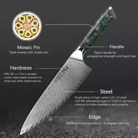 AZUH7891 TURWHO Kiritsuke Santoku Chef Knife Damascus Steel #3