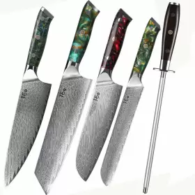 AZUH7891 TURWHO Kiritsuke Santoku Chef Knife Damascus Steel