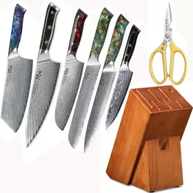 US7681RS-8P TURWHO Kitchen Knife Block Scissors Damascus