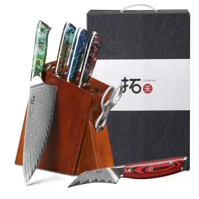 USHHG528 TURWHO Kitchen Knife Block Set Damascus Steel Chef