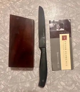 876824004353 TYLER FLORENCE Titanium Santoku Knife Wood Block