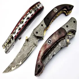 FZ-01 TZ KNIVES Handmade Damascus Pocket Knife Men Folding Bu
