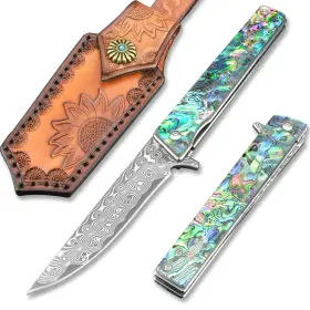 LA-006 VALKNUT Damascus Pocket Knife Handmade Forged Steel