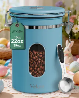 B0FW51PSLJ VEKEN Coffee Canister Window Easter Airtight Steel