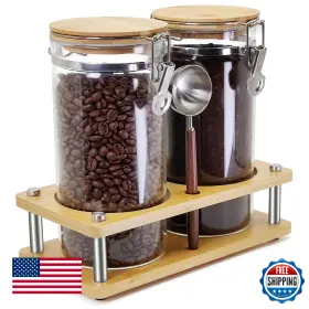 B0D1CFZXT5 VENUEKKURI Glass Coffee Grounds Container Wooden