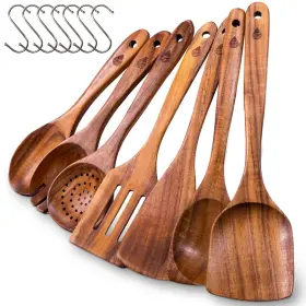 B0FWBLFGP3 VORISEBO Wooden Spoons Cooking Natural Teak Set