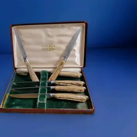 123321 VOSS Solingen Blade Set Antler Steak Knives Box Obo