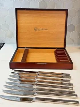002293973009 W-STHOF Wusthof Steel Steak Knife Set Wooden Box