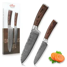 2DM-SET-EDB WAKOLI Damascus Kitchen Knife Set Santoku