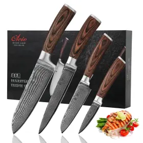 4DM-HOL-EDB WAKOLI Damascus Kitchen Knife Set Chef